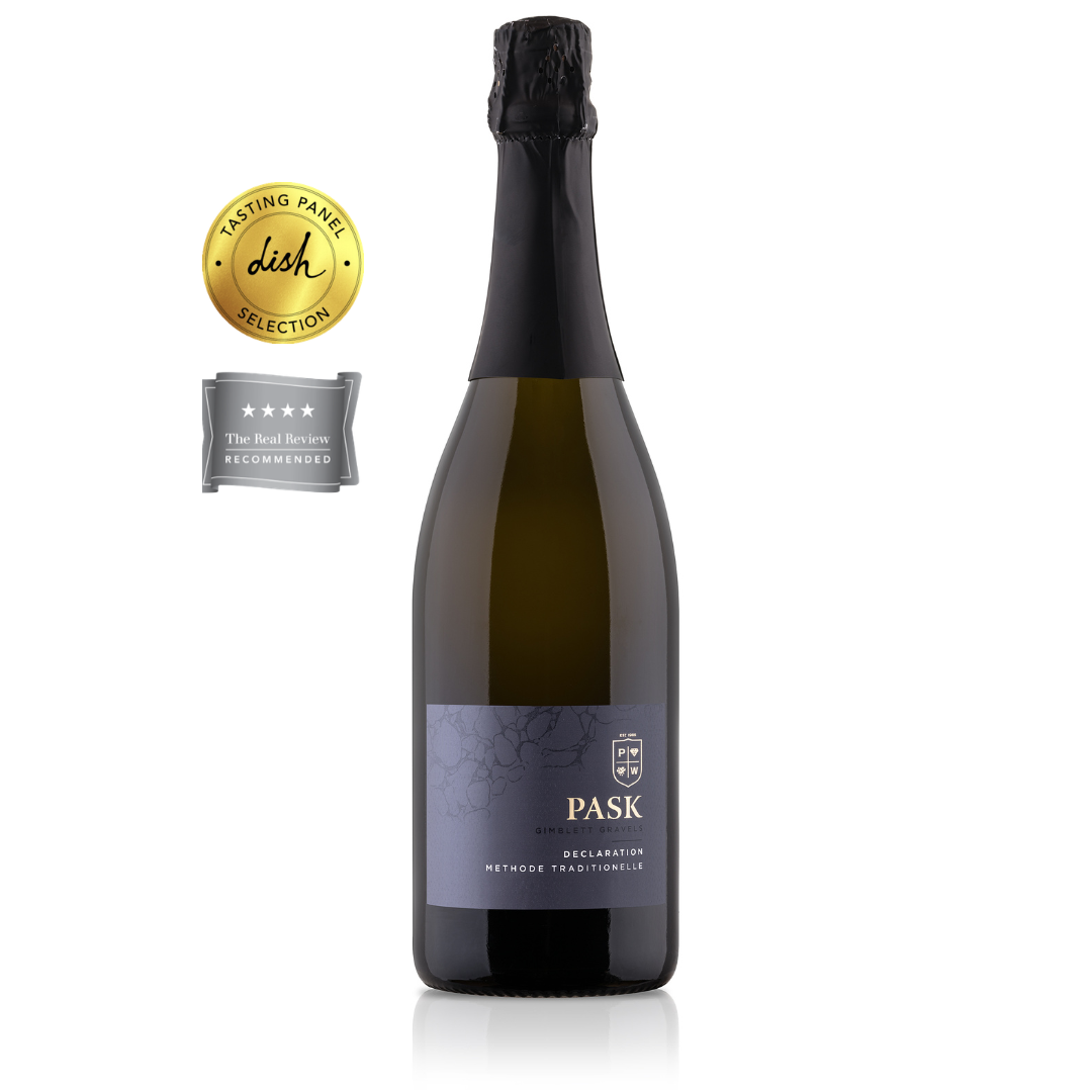 Pask Declaration Méthode Traditionnelle sparkling wine bottle with Dish Tasting Panel Selection and The Real Review Recommended awards.