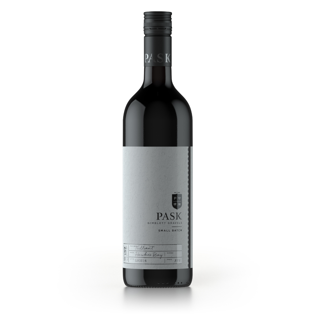 Pask Gimblett Gravels Small Batch red wine bottle against a white background