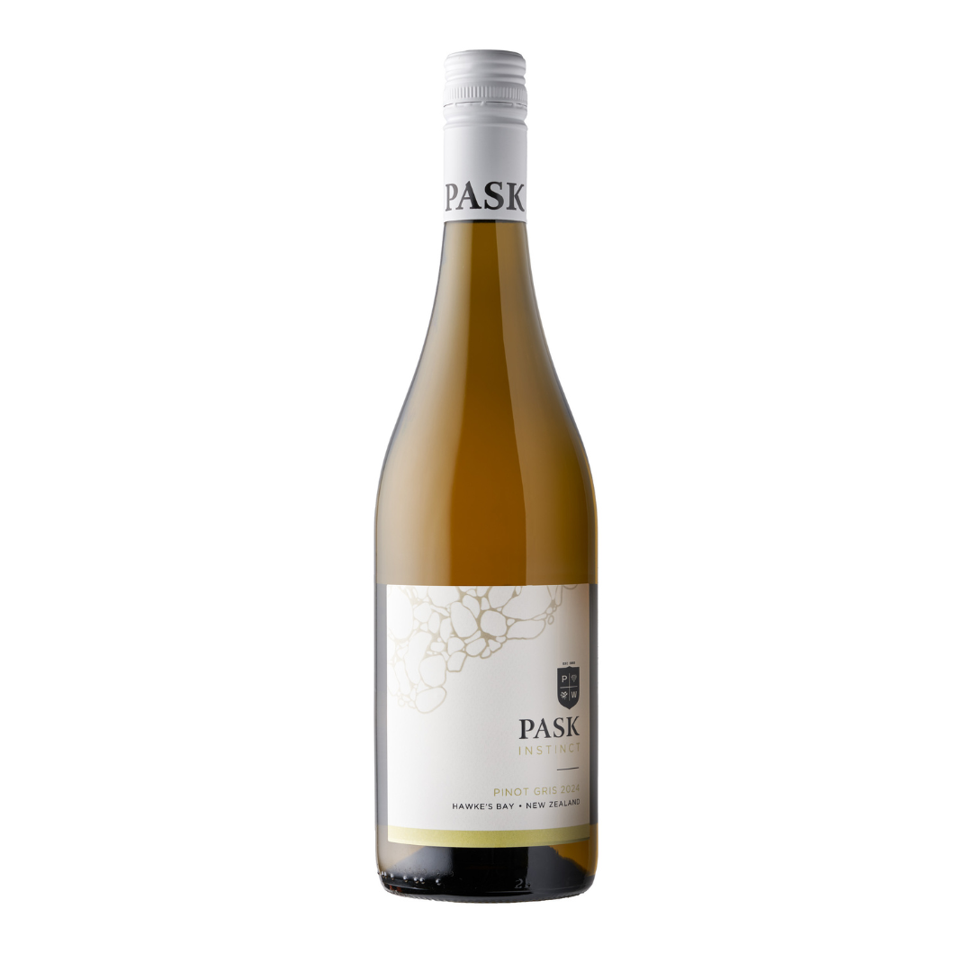 Pask Instinct Pinot Gris white wine bottle against a white background